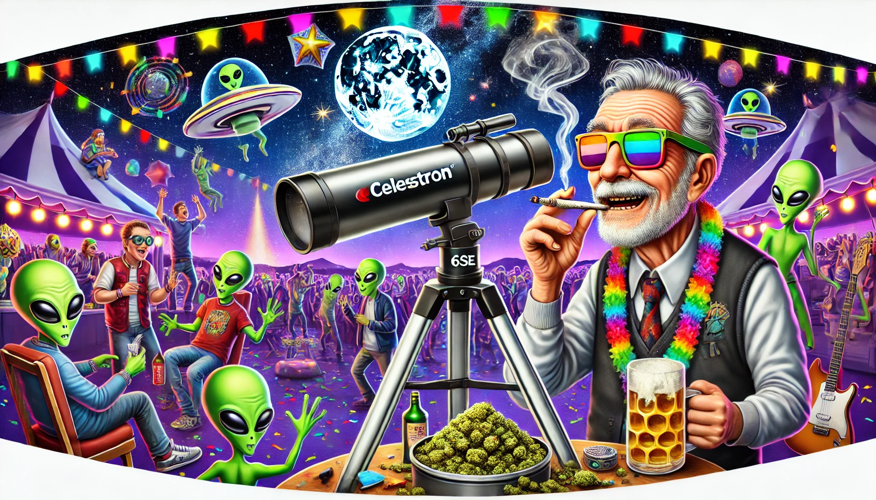 alien relaxing with glowing orbs